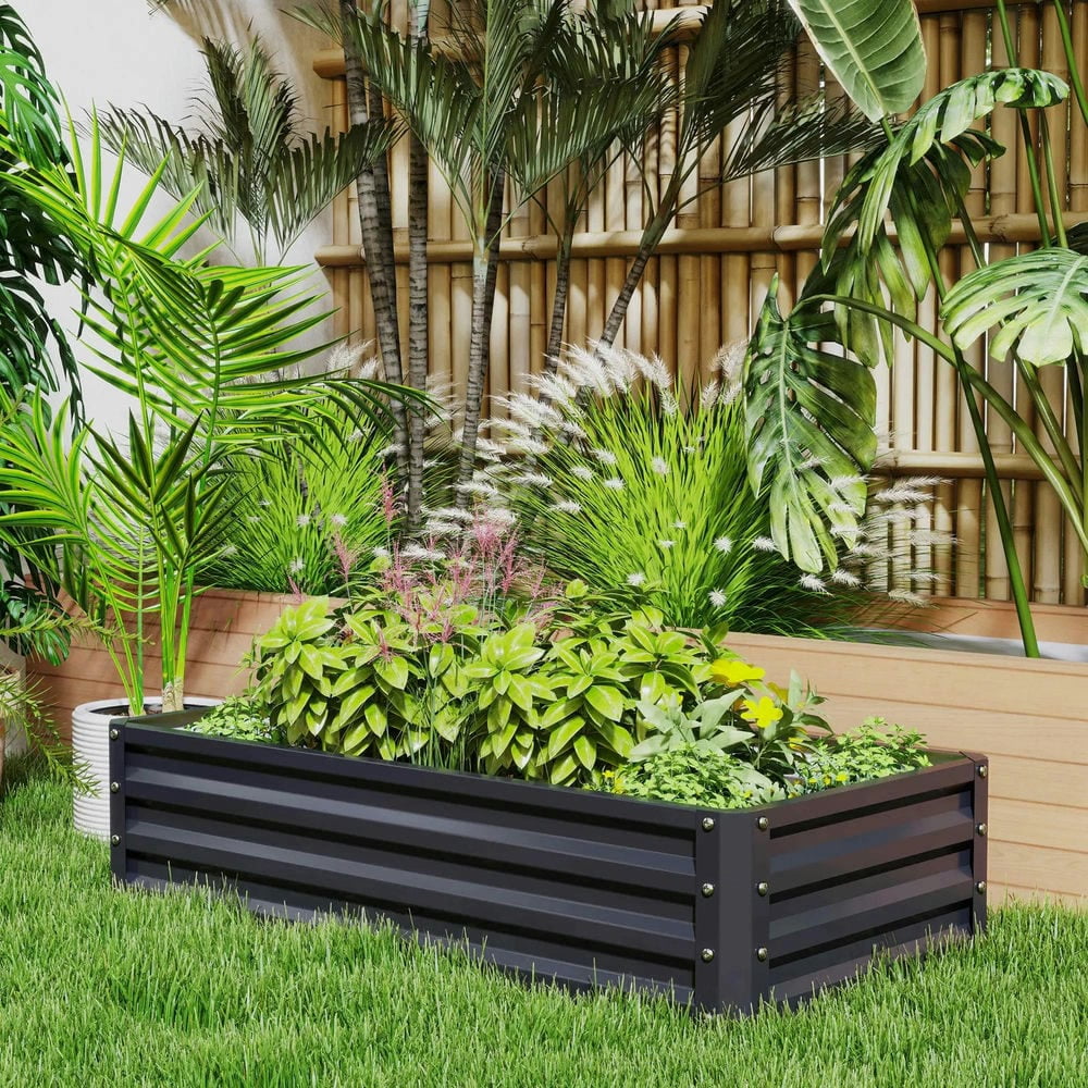 Spaco Galvanized Raised Garden Bed, 4' x 2' x 1' Metal Planter Box for Outdoor Growing Vegetables, Flowers, Herbs, Succulents, Gray