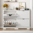 thumbnail image 3 of Shoe Cabinet Storage for Entryway with 4 Flip Drawers, White Fluted Shoe Cabinet with Adjustable Shelves, Wooden Hidden Shoes Rack Freestanding Narrow Slim Shoes Storage for Hallway, Entrance, 3 of 7