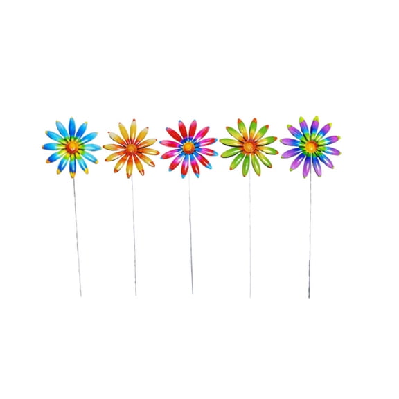 SLYNSHome 5 Pack Flower Decorative Garden Stakes,Metal Flowers Outdoor Decor Metal Flower Sticks for Patio, Lawn, Yard Decorations