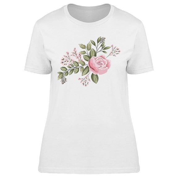 Pink Rose Flower With Leaves T-Shirt Women -Image by Shutterstock, Female Medium