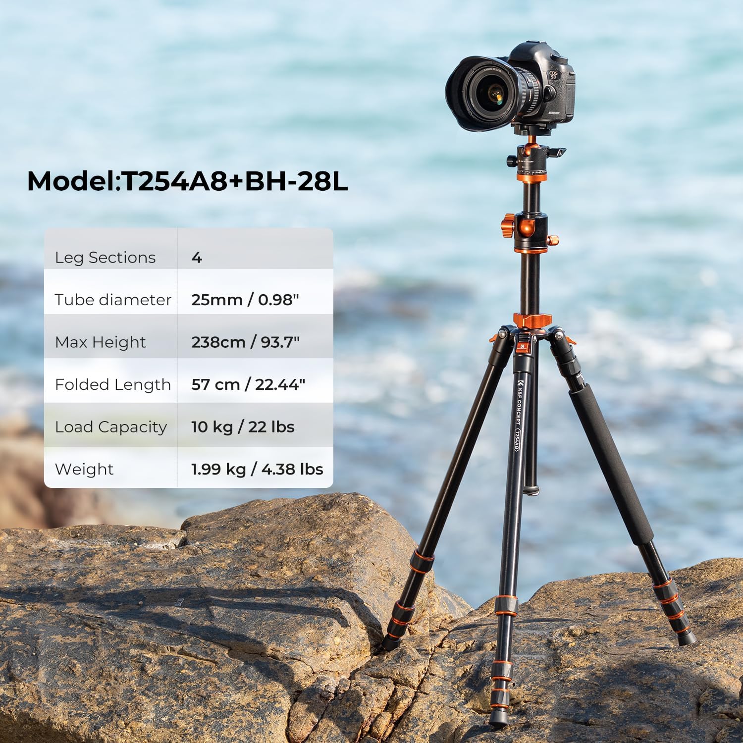 K&F CONCEPT 94" Overhead Camera Tripod aluminum video Tripod Transverse Center Column 22lbs/10kg Load with Detachable Monopod for DSLR SLR