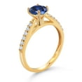 thumbnail image 3 of Gem Stone King 10K Yellow Gold Blue Created Sapphire and White Lab Grown Diamond Engagement Ring for Women (1.18 Cttw, Gemstone September Birthstone, Round 6MM, Size 9), 3 of 4