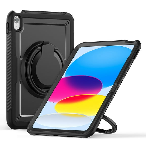 Dteck Case for iPad 10th Gen Case, Heavy Duty Shockproof Protective Case with Rotating Stand Handle Grip and Shoulder Strap for iPad 10th Gen 10.9" 2022,Black