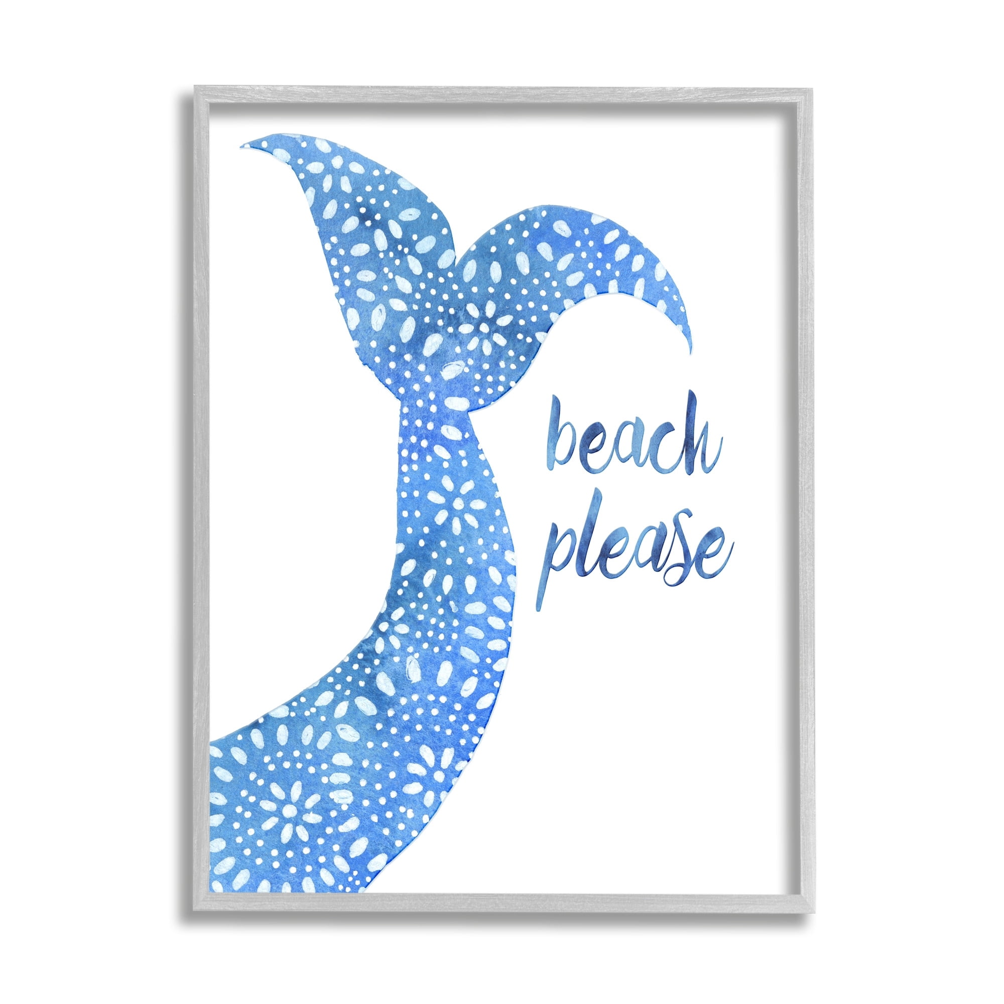 Stupell Industries Beach Please Blue Mermaid Tail Mandala Pattern Painting Gray Framed Art Print Wall Art, Design by Jackie Decker
