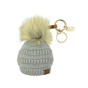 NYFASHION101® Pom Pom Beanie Key Chain Key Ring Handbag Tote Accessory - Metallic Silver