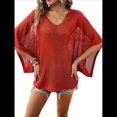 thumbnail image 3 of Camisas Holgadas de Punto Gofre con Cuello en V para Mujer, de Corta, Informales, de Verano 2025, Modernas, Lisas, Y2K. Rojo M, 3 of 10