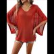 thumbnail image 3 of Camisas Holgadas de Punto Gofre con Cuello en V para Mujer, de Corta, Informales, de Verano 2025, Modernas, Lisas, Y2K. Rojo M, 3 of 10