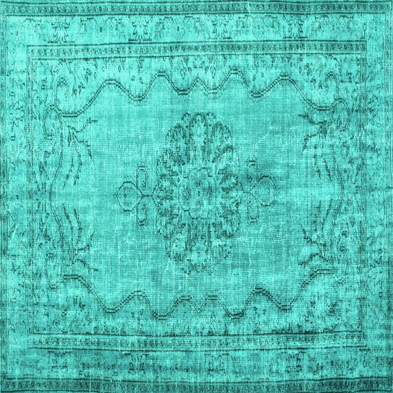 Ahgly Company Machine Washable Indoor Square Persian Turquoise Blue Traditional Area Rugs, 6' Square
