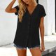 thumbnail image 3 of Camisetas de Manga Corta Extra Larga para las Mujeres con Cuello en V Botón Placa con Cuello Blusa de Túnica, Camisa de Manga Larga Azul Claro Mujeres, 3 of 8