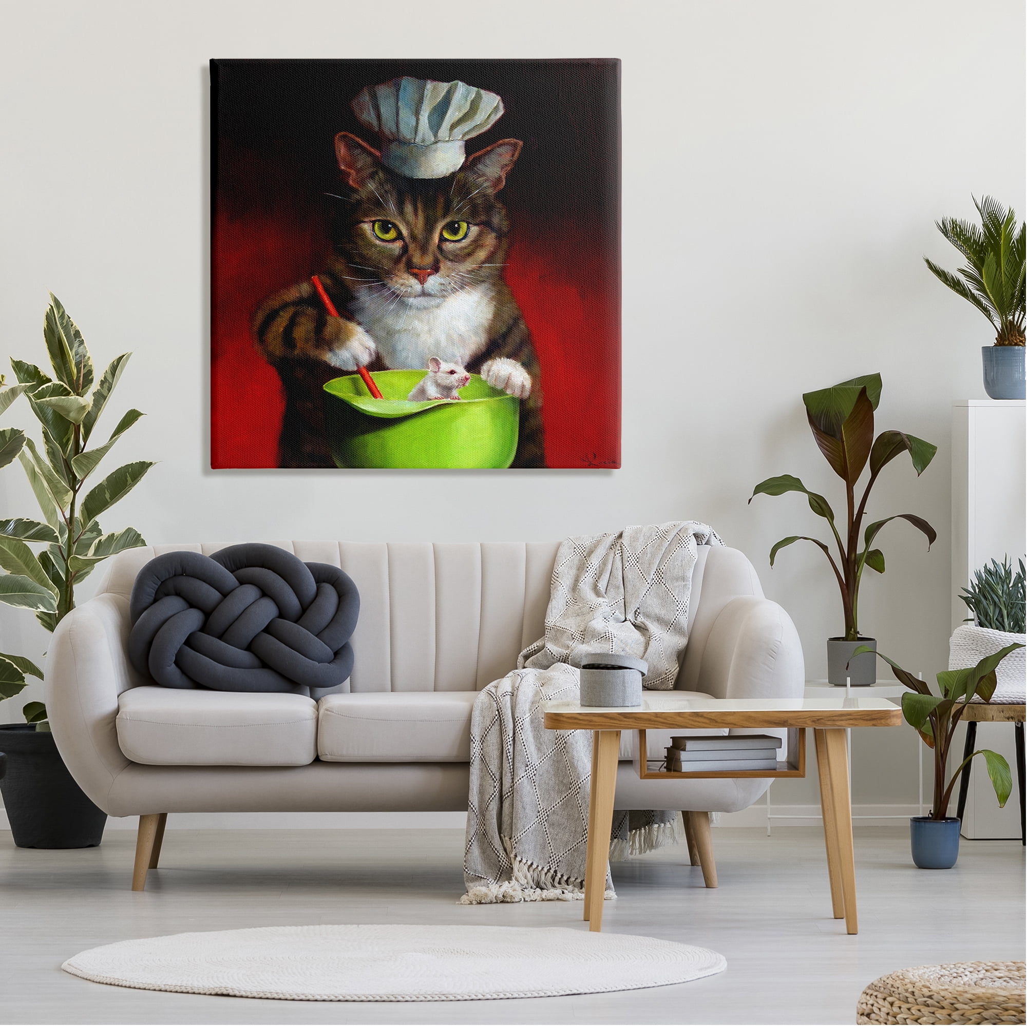 Stupell Industries Cat Chef & Mouse Animals & Insects Painting Gallery Wrapped Canvas Art Print Wall Art, 36 x 36