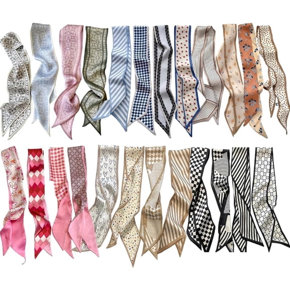 24PCS Fashion Headscarf for Women Multifunctional NeckHeadscarf Purse Scarf Headbands for Bags Hair Accessories