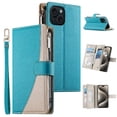 thumbnail image 2 of Funda cartera GANGXUN para iPhone 15 , cuero PU con tarjetero, cremallera, correa de mano, soporte y protección 822°, 2 of 6