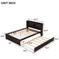 thumbnail image 2 of Platform Bed Full Size, 2-in-1 Full Platform Bed with Twin Trundle Bed and Storage Headboard Shelves, Wooden Storage Bed Frame with Slats Support for Boys Girls Adults Bedroom, Espresso, 2 of 7