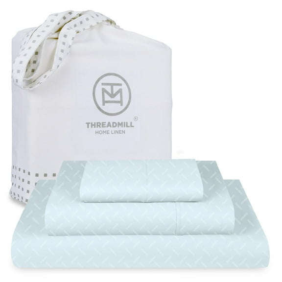 Threadmill Cotton Twin Sheet Set | 100% Cotton Sheets for Twin Size Bed | Damask Jacquard Sateen Twin Bed Sheets Set with 16” Deep Pocket | Soft Breathable 3-Piece Cooling Sheet Set | Blue