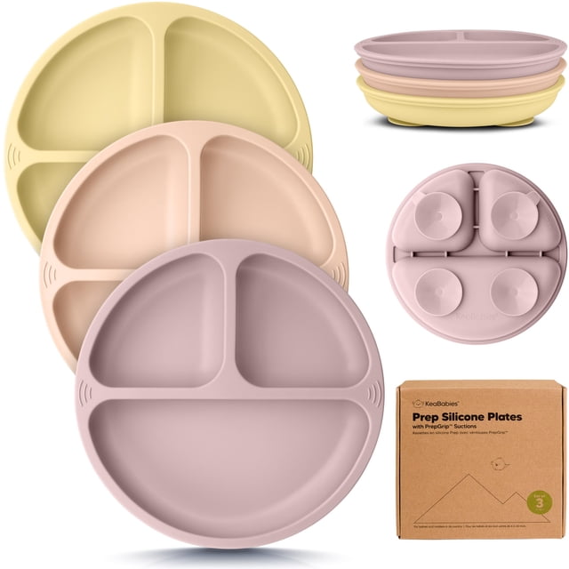 Platos para Niño Pequeño con Succión de Silicona KeaBabies Paquete de 3 Sin BPA