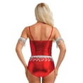 thumbnail image 3 of Women Shiny Disco Party Pole Dance Bodysuit Spaghetti Straps Front Lace-up Sequins Tassels, 3 of 7