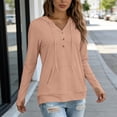 thumbnail image 6 of Womens Long Sleeve V Neck Henley Shirts Hooded Pullover with Thumb Holes, Summer Casual Athletic Running Hiking Tops Quick Dry Workout Clothes with Kangaroo Pocket, 6 of 7