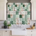 thumbnail image 4 of 3 Piece Kitchen Curtains and Valances Set Boho Spring Floral Cafe Curtains 24 Inch Length Retro Flowers Plants Patchwork Grid Green Valance & Tier Curtain for Living Room Bedroom 54"x18"+27"x24"*2, 4 of 6