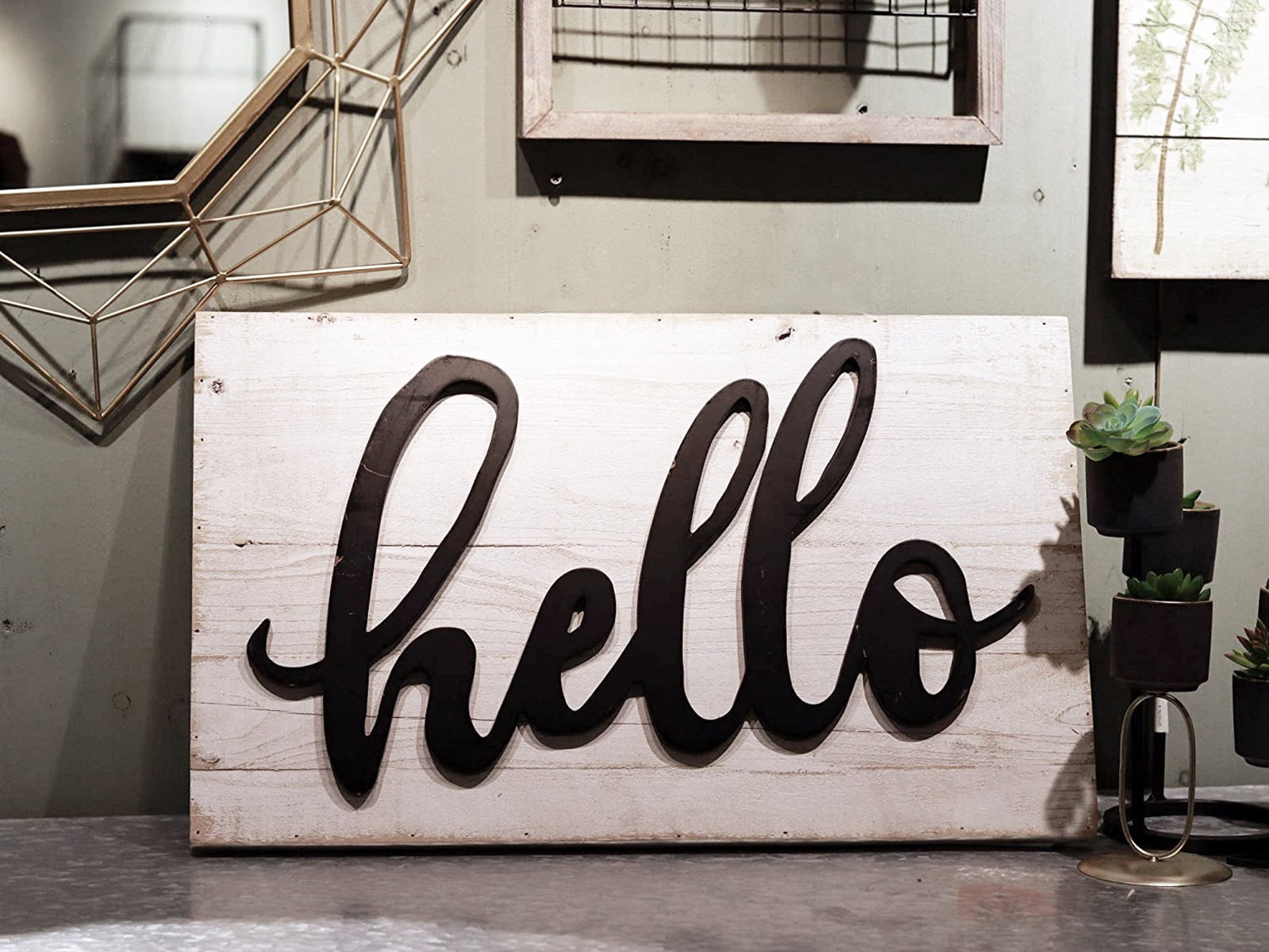 Parisloft Hello Wood Sign Plaque Rustic Farmhouse Home Deocr Wall