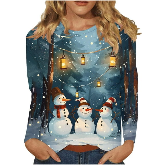 asdoklhq Christmas Fall Sweatshirts for Women Ladies' Casual Printed Casual Pullover Classic Long Sleeved Round Neck Top Red 4X