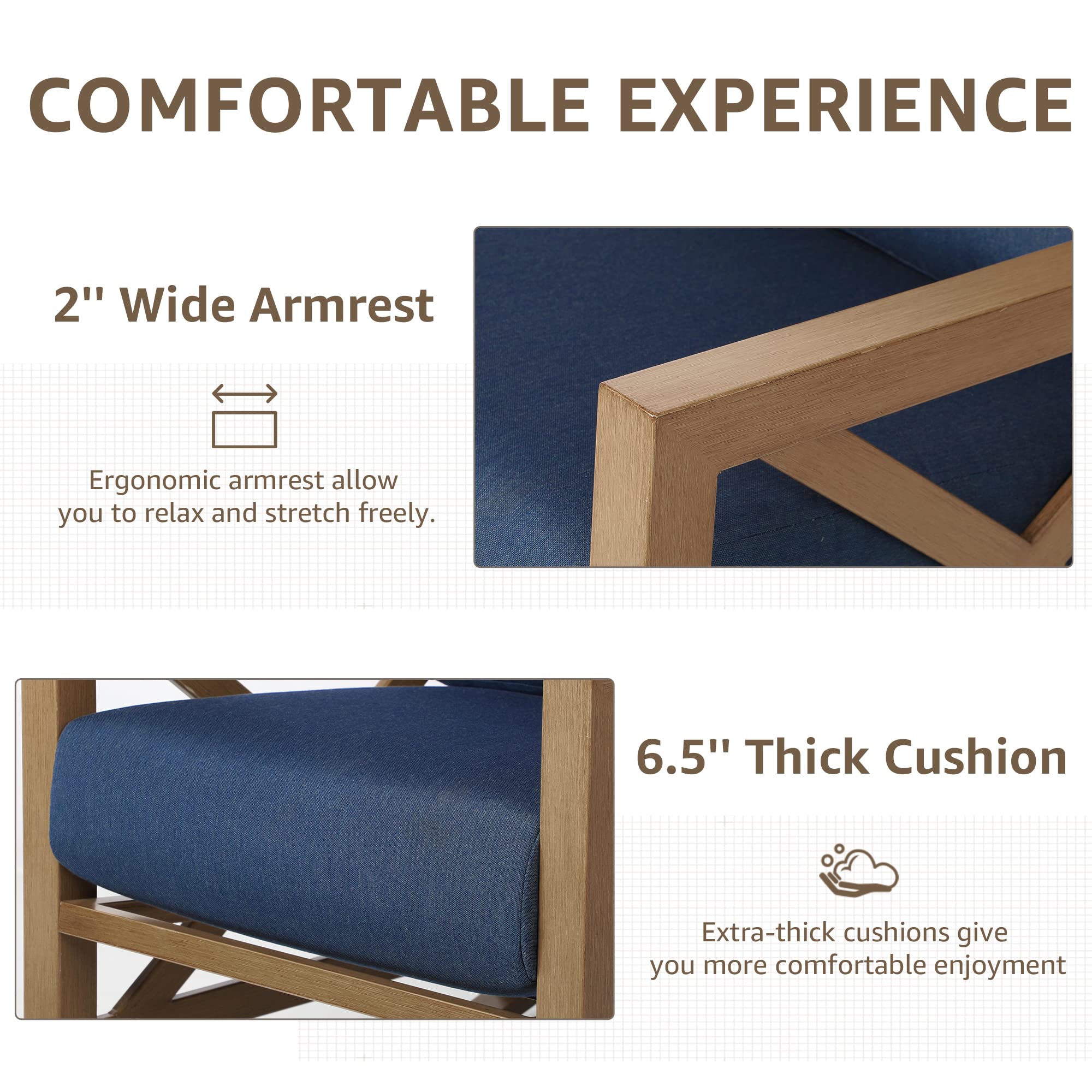 NATURAL EXPRESSIONS Sunbrella Rocking Bistro Set, 3 Piece Outdoor Patio Conversation Furniture Set with 6.5'' Thick Cushions Wood Grain Finish Frame for Backyard,Porch,Poolside