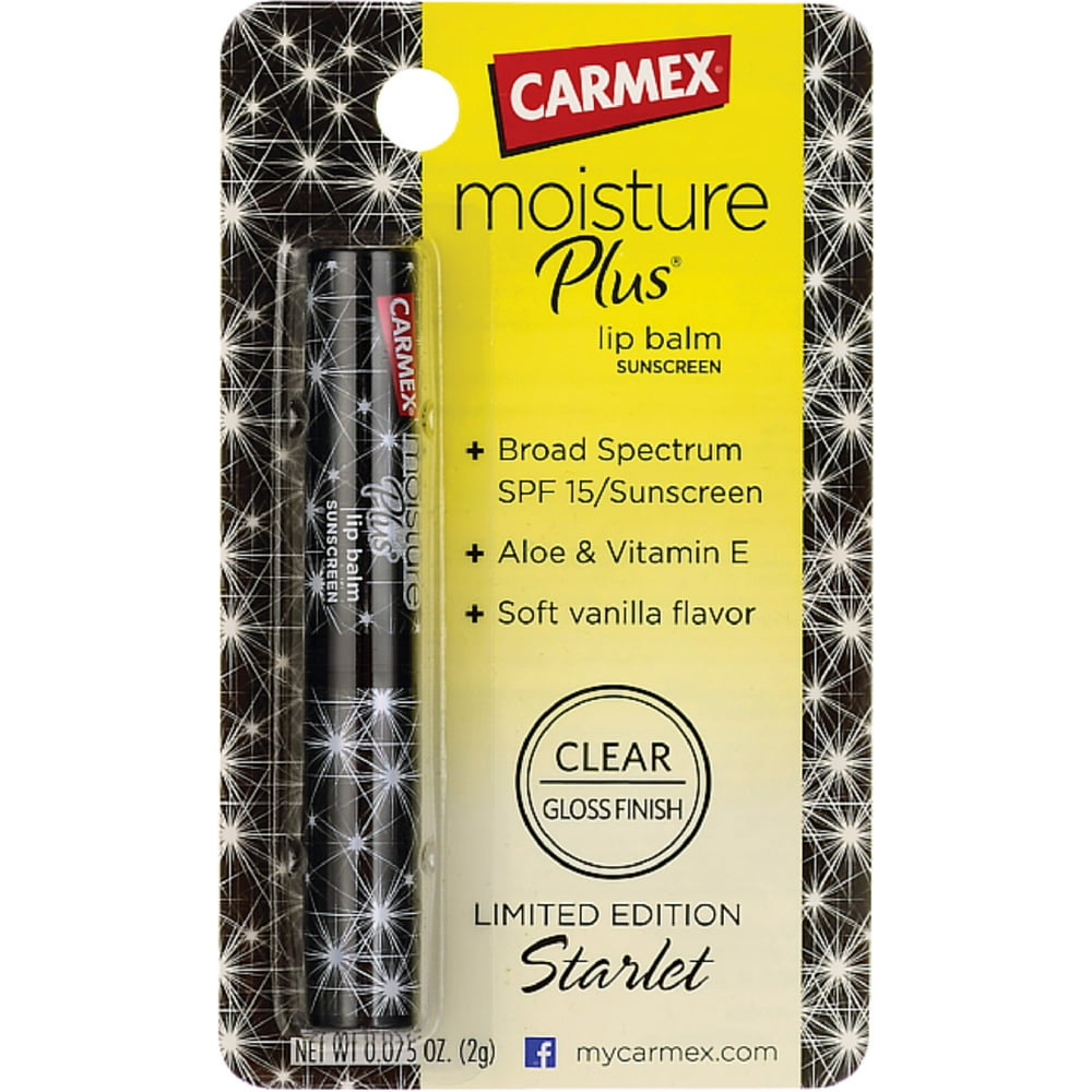 3 Pack Carmex Moisture Plus Lip Balm SPF 15 Clear, Gloss Finish, Assorted Colors 0.08 oz 3 Pack Carmex Moisture Plus Lip Balm SPF 15 Clear, Gloss Finish, Assorted Colors 0.08 oz