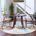 thumbnail image 4 of Summer Beach Round Living Room Rugs 8 ft, Theme Shell Starfish Coral Nautical Coastal Washable Large Area Rug with Non-Slip Sturdy Edge Binding Round Carpet for Dining Room Kitchen Office, 4 of 9