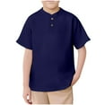 thumbnail image 2 of Viluyesy Boys Short Sleeve T-Shirt, Solid Color Buttons Collar Breathable Dressy School Uniform Tops Navy 9T, 2 of 8