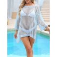 thumbnail image 4 of Womens Oversized Crochet Hollow Out Summer Boat Neck Beach Bathing Suit Cover Up Mini Dress, 4 of 9
