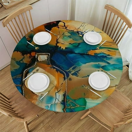 

BCIIG Brush Strokes Round Tablecloth 100% Polyester Stain-Resistant Washable for Indoor Outdoor Events - Table Cover for Home Kitchen Decor 38 -42