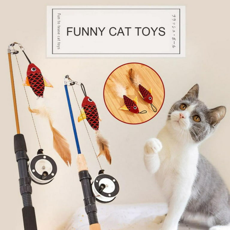 Cat Interactive Toy Stick Feather Wand Toys Fish-shaped Telescopic Fishing  Rod Cat Teaser Toy Supplies Random Style