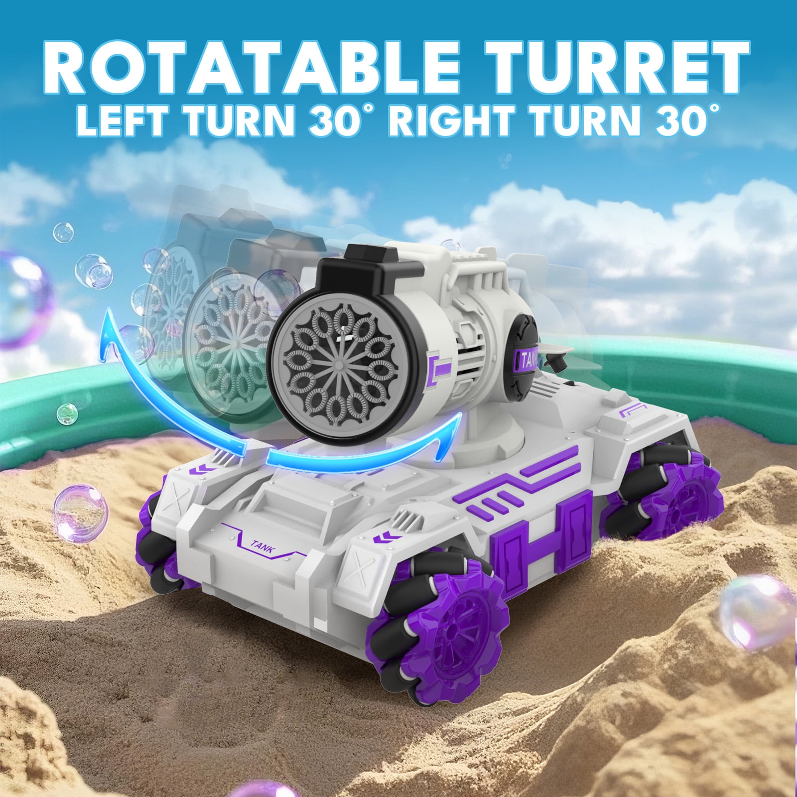 Kivdit Remote Control Car,2.4GHz RC Cars with Spray & Bubble,4WD RC Truck with 360° Rotation,Lights & Music,Toy Gifts for Kids Boys Girls,White