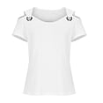 thumbnail image 5 of Womens Tshirts Trendy Off The Shoulder Tops Eyelet Solid Casual V Neck Shirts Cold Shoulder Short Sleeve T Shirts Comfy Basic Sexy Summer Tees Going Out Tops Work Blouse Loose Fit Ladies, 5 of 6