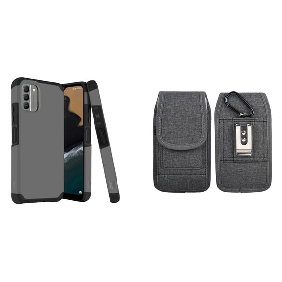 MK Armor Case for Nokia G400 5G and Vertical Nylon Belt Holster (Gray/Grey)