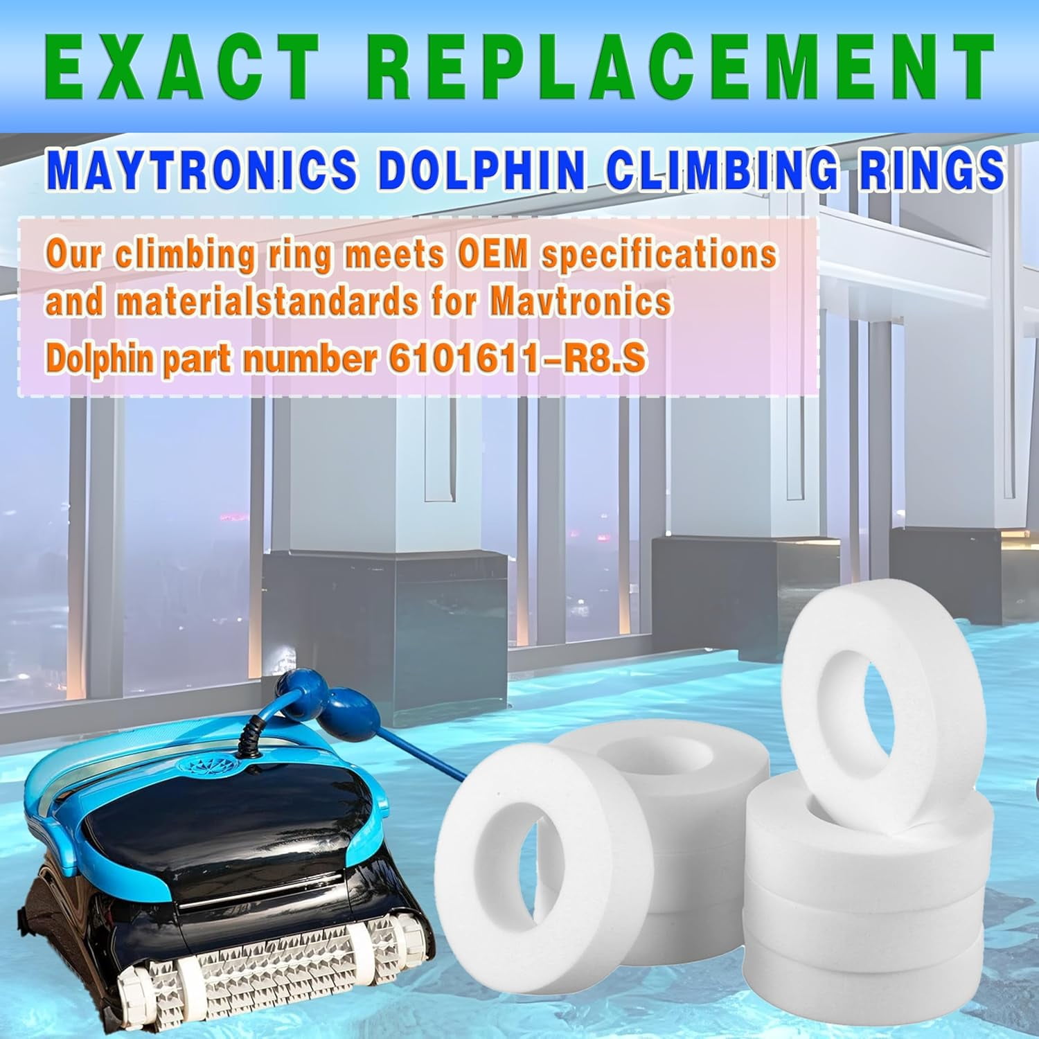 Pool Cleaner Climbing Rings for Dolphin Maytronics Nautilus Robotic Replacement Part 6101611-R4 for Nautilus/CC Plus DX3 DX4 DX6 M200/M400/M500 Ultimate Wall Adhesion Perfect Match (8 Pack)