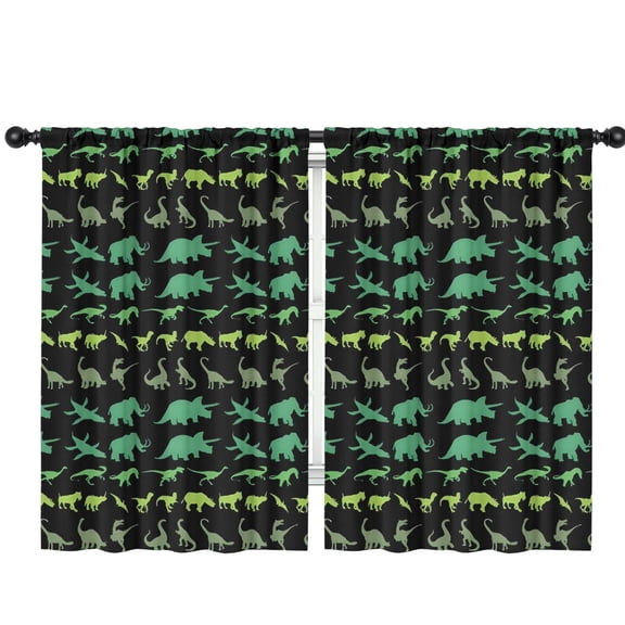 Blackout Kids Curtains,Green Dinosaurs MultiShapes Pattern Childrens Insulated Curtains Set Of 2,Bedroom Essentials,Toddler Room Decor 42"x63"