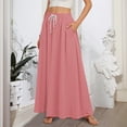 thumbnail image 2 of QIJIE Skirts for Women Elastic Swing Summer Cotton Maxi Plus Size Skirts Drawstring Long Length A-Line Trendy Flowy Skirts with Pockets Pink S, 2 of 6