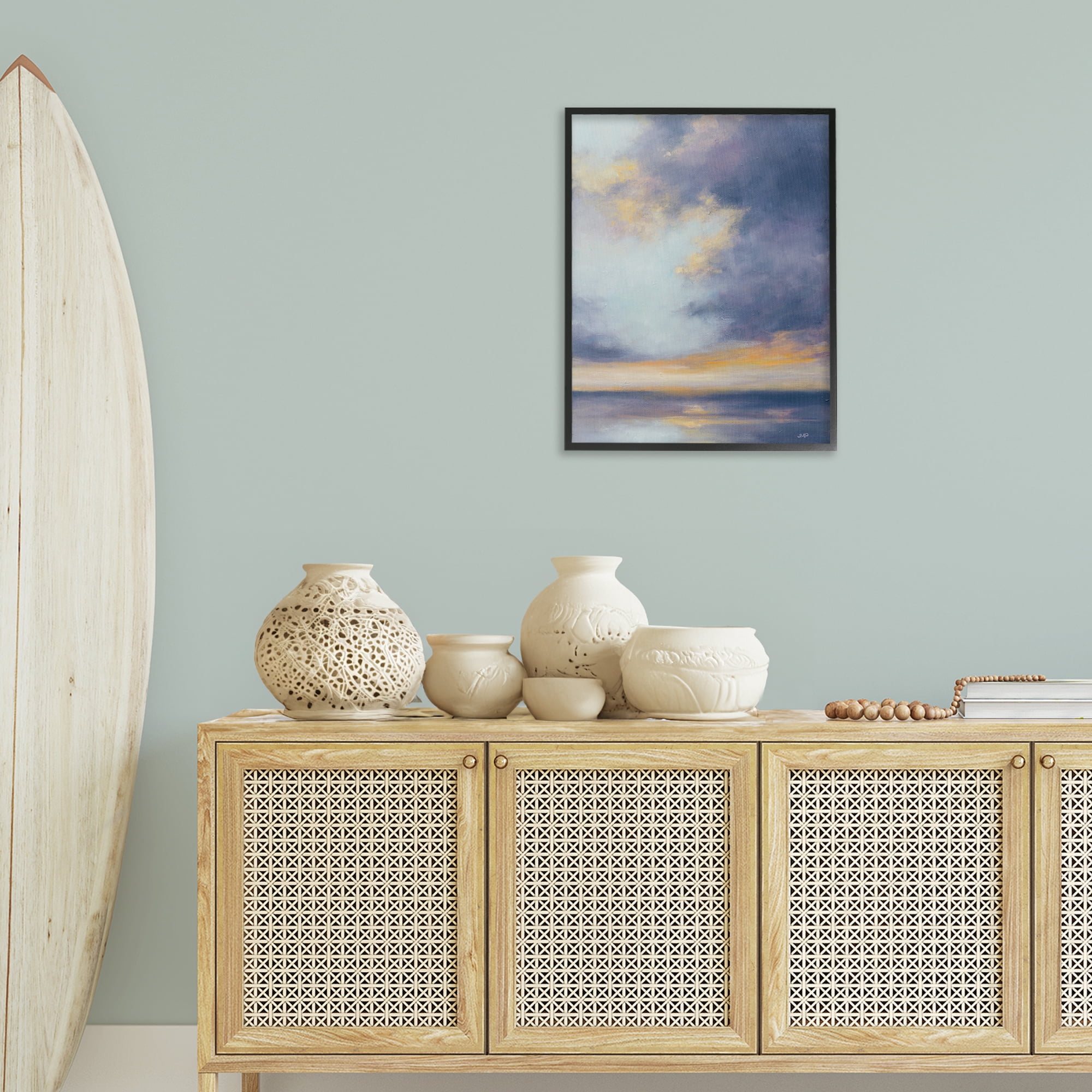 Stupell Industries Light Of Dawn Seascape Landscape Painting Black Framed Art Print Wall Art, 24 x 30
