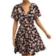 thumbnail image 1 of Vestido casual de moda para mujer con cuello en V y estampado floral de manga corta con temperamento Fridja  qw5932, 1 of 6