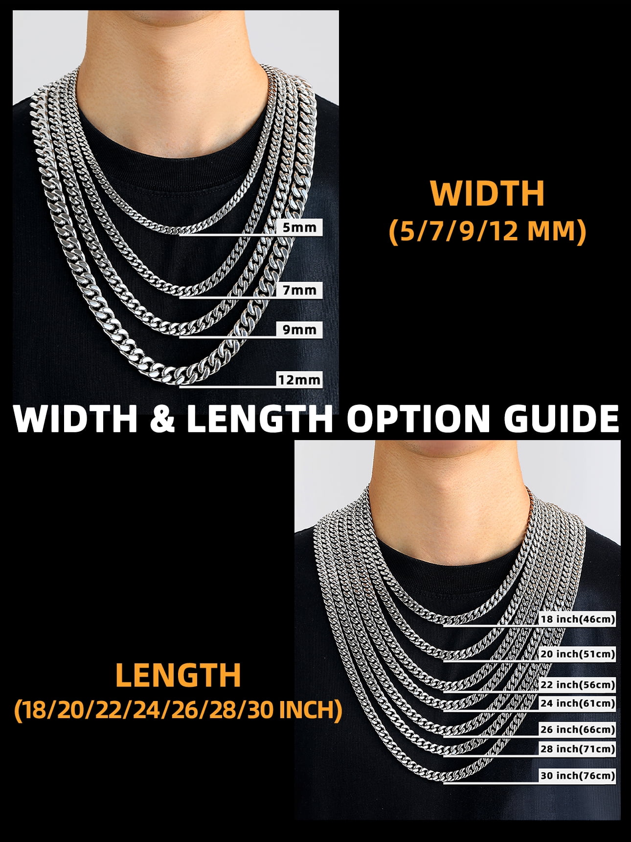 U7 Mens Cuban Necklace Chunky Stainless Steel Miami Curb Link Chain 9mm 26inch Necklace Hip Pop Jewelry Gift