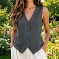 thumbnail image 2 of Vest Tops for Women, Cotton Linen Button Down Sleeveless Shirts, Business Casual Tank Vests Top Summer Fashion 2026, 2 of 7