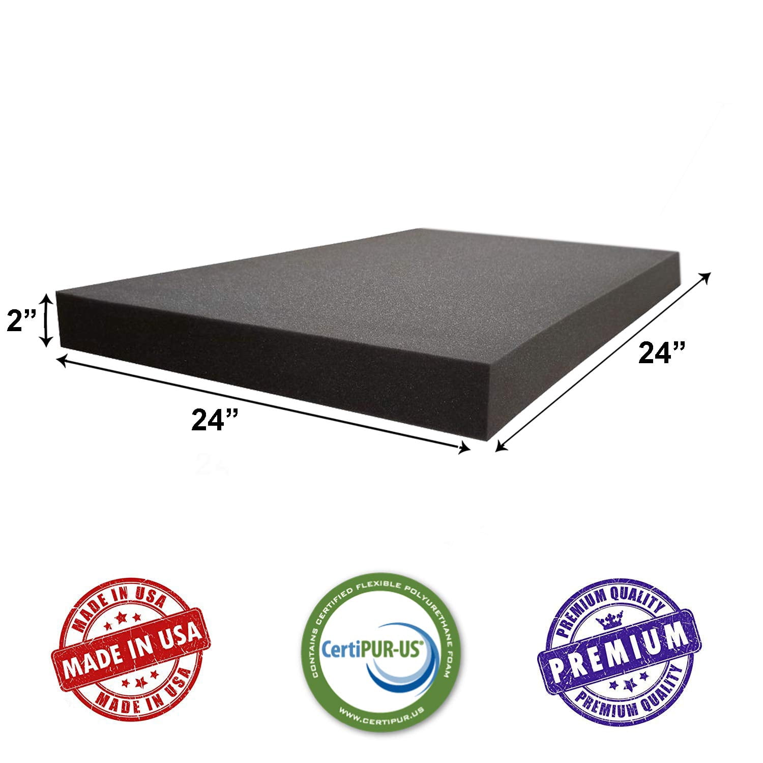 AKTRADING CO. CertiPUR-US Certified Rubber Foam Sheet (Upholstery Foam, Acoustic Foam Sheet, Seat Replacement & More) - 2" H X 24" W X 24" L