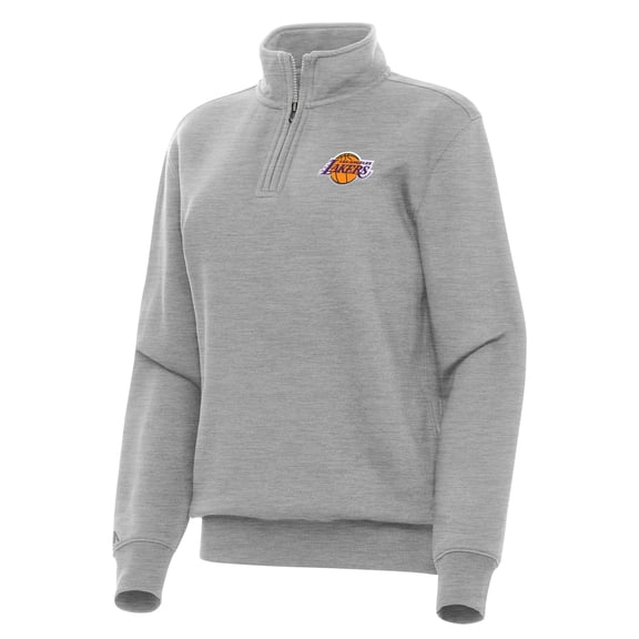 Women's Antigua Heather Gray Los Angeles Lakers Victory Quarter-Zip Sweatshirt