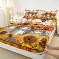 thumbnail image 3 of Manfei Chic Sunflower Bed Sheets,Autumn Floral King Sheets,Old Wooden Borad Sheet Set,Ultra Soft Bedroom Decoration,4pcs, 3 of 7