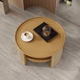 thumbnail image 4 of Round Natural Wood Coffee Table with Bohemian Rattan Storage / Storage Space & Rustic Charm, 4 of 6