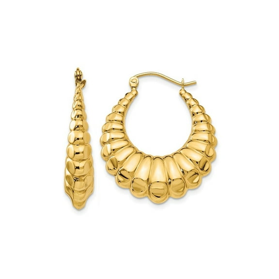Gem & Harmony 14K Yellow Gold Scalloped Hollow Hoop Earrings for Women