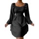 thumbnail image 3 of SAYOO Vestido de primavera para mujer, vestido de cintura alta fruncido con cuello cuadrado liso de manga larga, trajes hasta la rodilla con lazo en la cintura para mujer SAYOO  moda, 3 of 5