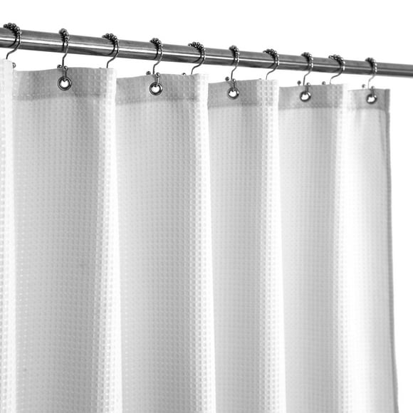 Cortina De Ducha Extralarga Con Tela De 84 Pulgadas De Altura, Tejido Tipo Gofre, Hotel, Spa De Lujo, Repelente Al Agua, Lavable A Máquina, 230 G/M², Resistente, Patrón De Piqué Blanco, Cortina Decora