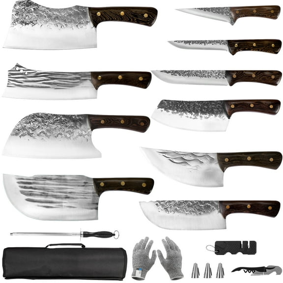 16pcs Butcher Knife Set Chef Knie set With Sheath High Carbon Steel Knives For Kitchen, Camping, BBQ