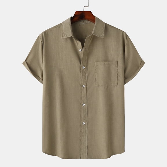 Yertdoel Mens Button Down Shirt Solid Color Short Sleeve Lapel Neck Shirt Soft Comfortable Loose Breathable Hawaiian Beach Vacation Summer Outdoor Casual Tops